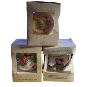 3 Hallmark Granddaughter Satin Christmas Ornaments Dated 1979 1981 1982 Box VTG